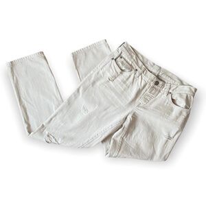 Ann Taylor Loft 27/4 Boyfriend White 100% Cotton Distressed Jeans